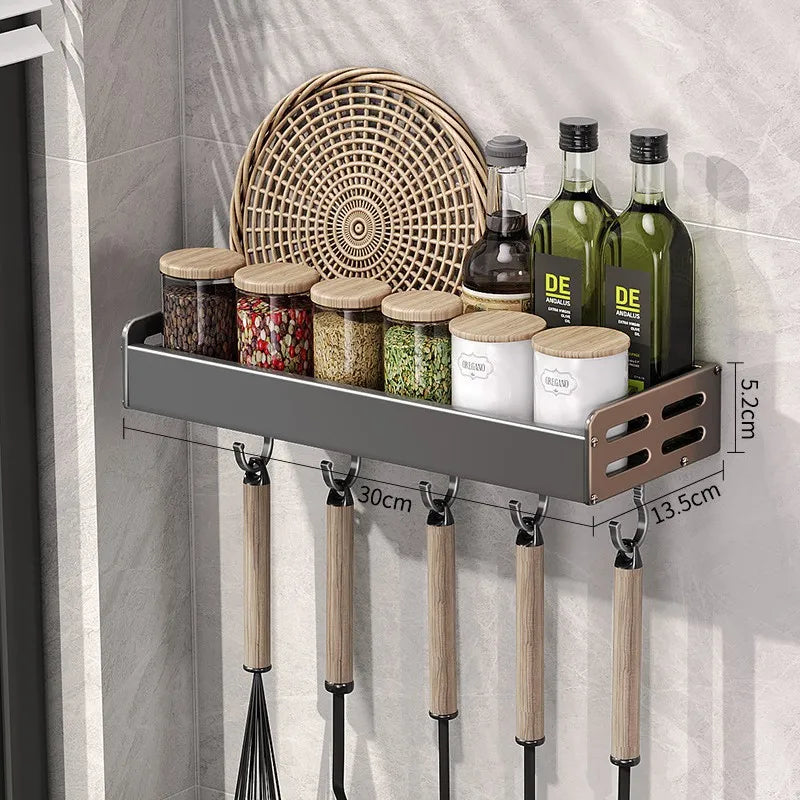 Gunmetal Space Aluminum No-Drill Wall Mounted Kitchen Storage Rack
