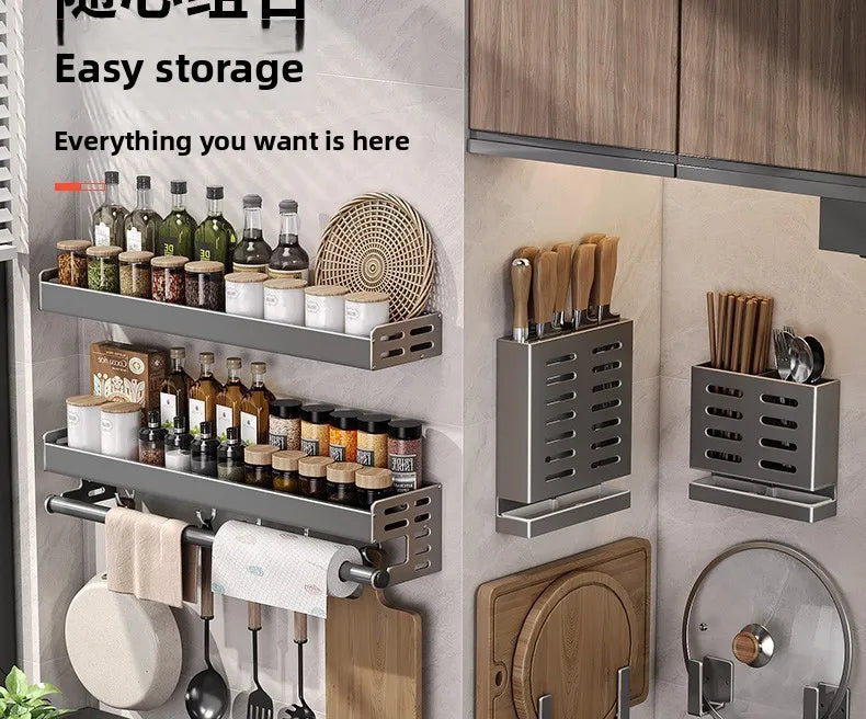 Gunmetal Space Aluminum No-Drill Wall Mounted Kitchen Storage Rack