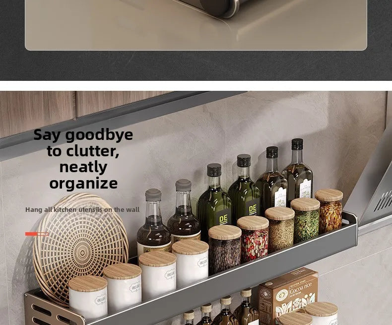 Gunmetal Space Aluminum No-Drill Wall Mounted Kitchen Storage Rack