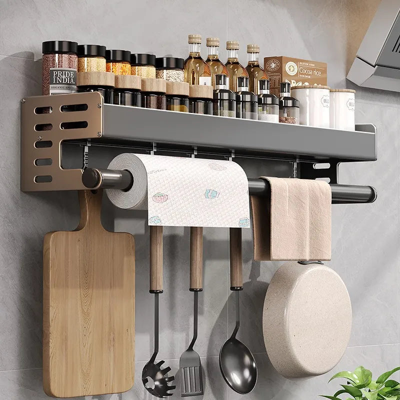 Gunmetal Space Aluminum No-Drill Wall Mounted Kitchen Storage Rack