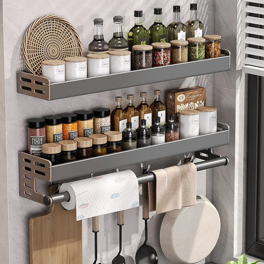 Gunmetal Space Aluminum No-Drill Wall Mounted Kitchen Storage Rack