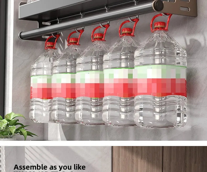 Gunmetal Space Aluminum No-Drill Wall Mounted Kitchen Storage Rack