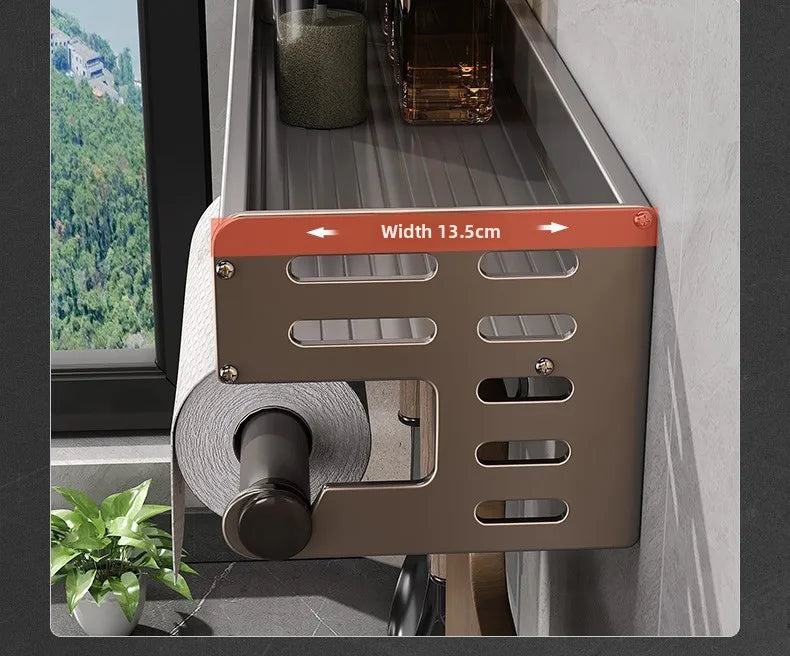 Gunmetal Space Aluminum No-Drill Wall Mounted Kitchen Storage Rack