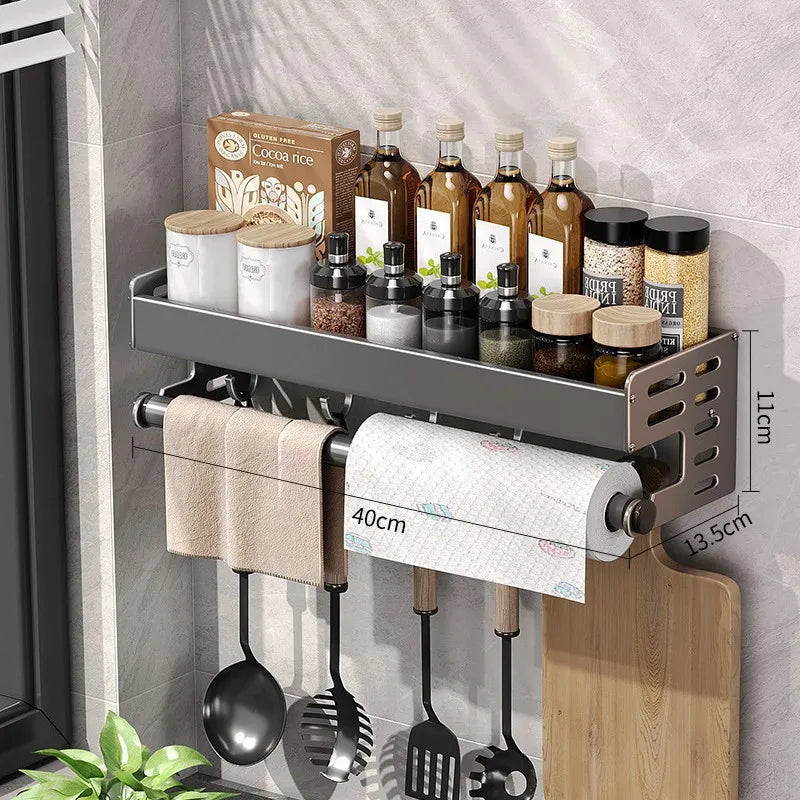 Gunmetal Space Aluminum No-Drill Wall Mounted Kitchen Storage Rack