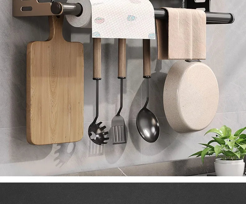 Gunmetal Space Aluminum No-Drill Wall Mounted Kitchen Storage Rack