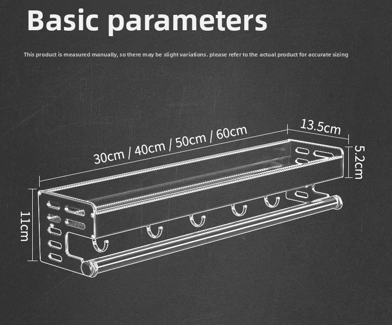 Gunmetal Space Aluminum No-Drill Wall Mounted Kitchen Storage Rack