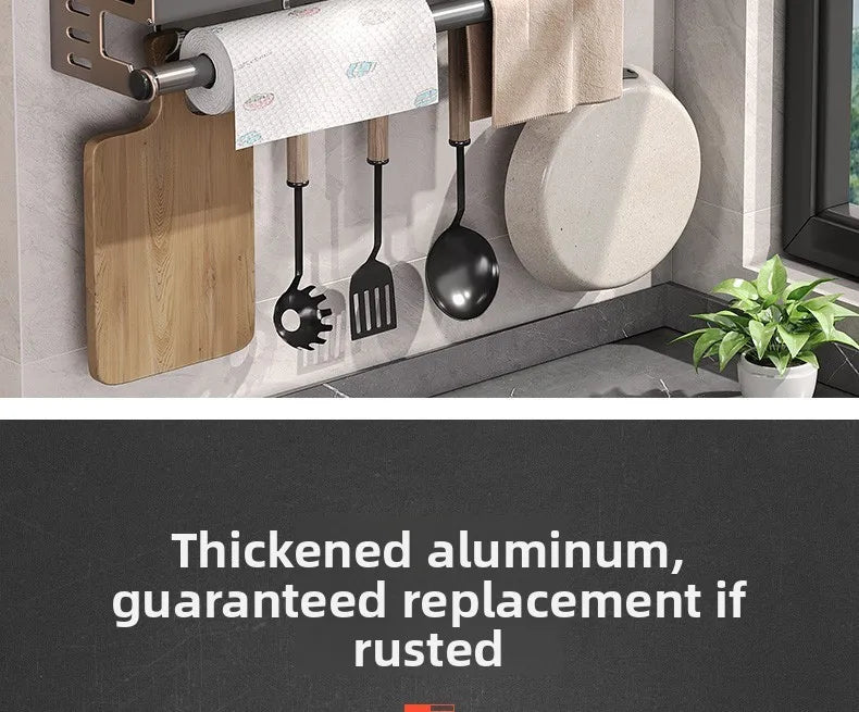 Gunmetal Space Aluminum No-Drill Wall Mounted Kitchen Storage Rack