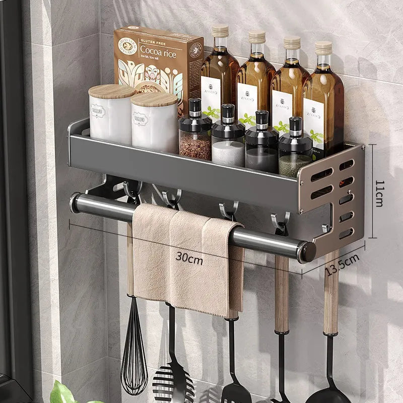 Gunmetal Space Aluminum No-Drill Wall Mounted Kitchen Storage Rack