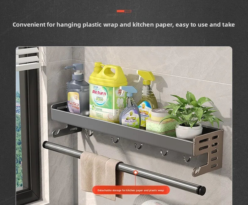 Gunmetal Space Aluminum No-Drill Wall Mounted Kitchen Storage Rack