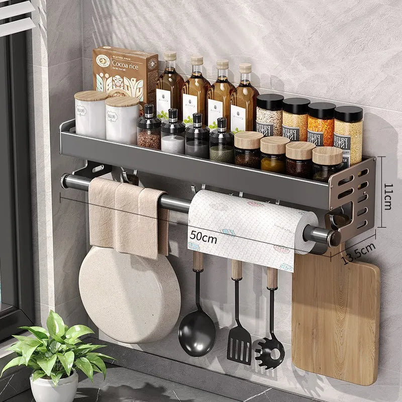 Gunmetal Space Aluminum No-Drill Wall Mounted Kitchen Storage Rack